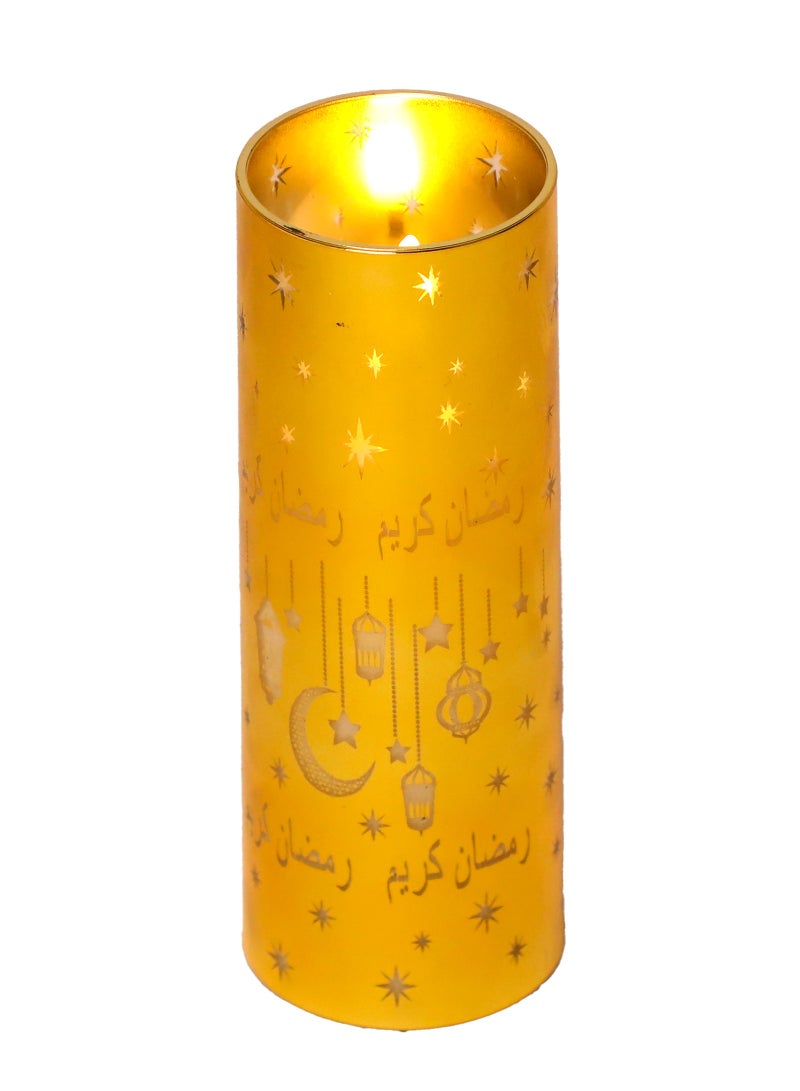 Trentor شمعة رمضان LED مميزة ذهبية صغيرة تعمل بالبطارية بدون لهب ديكور 15.5X5 سم - Image 1